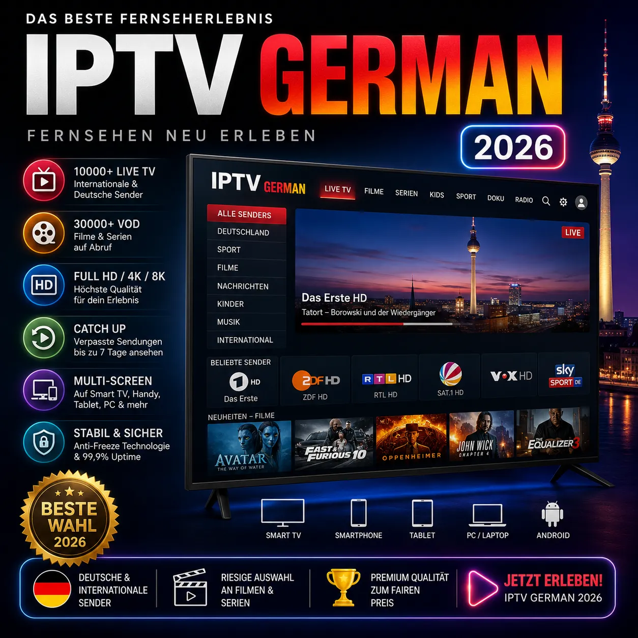IPTV German 8k 2026 – Die besten Anbieter im Test & Vergleich